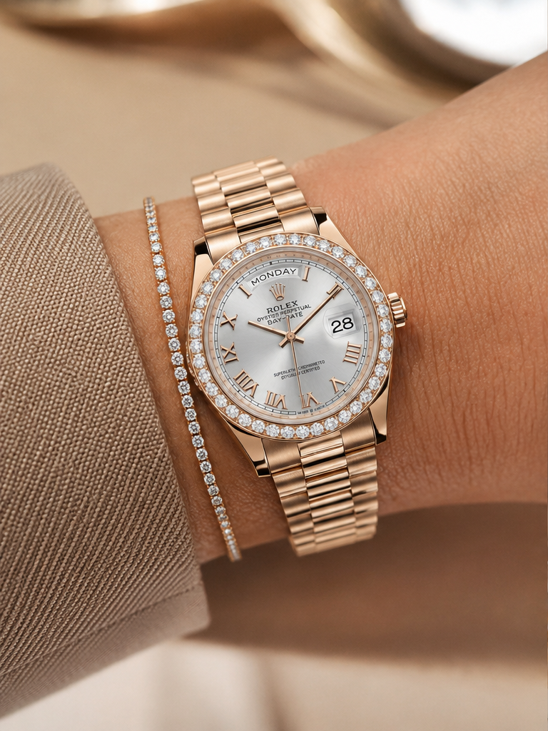 Day-Date Gold / Cream dial / Diamond Bezel (women)