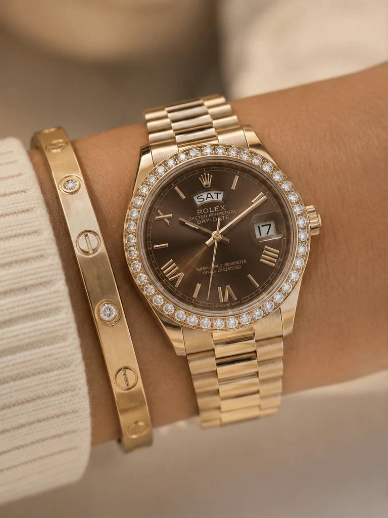 Rolex Day-Date Gold Chocolate dial close-up