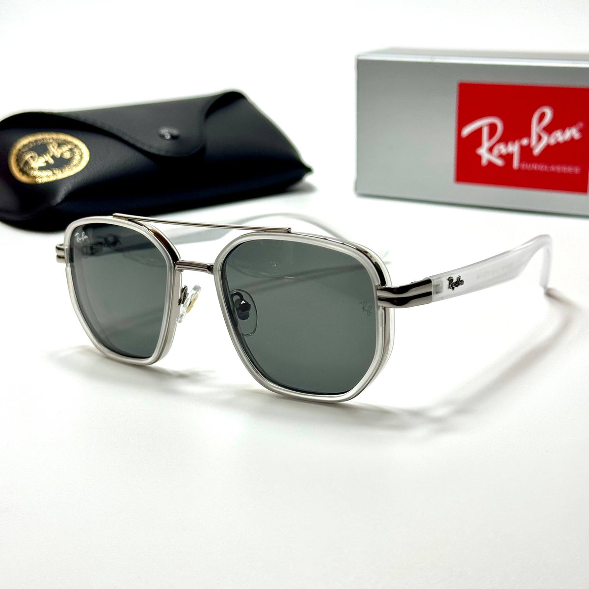 Ray-Ban RB6284 White unisex sunglasses Lebanon - clear white with silver metal detailing frame, grey lenses - ChronoVault