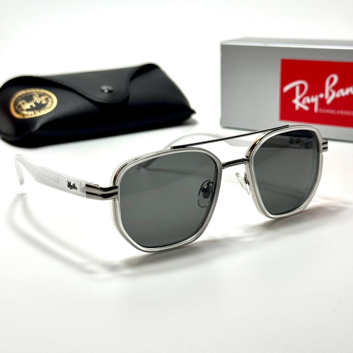 Ray-Ban RB6284 White unisex sunglasses Lebanon - clear white with silver metal detailing frame, grey lenses - ChronoVault - view 5