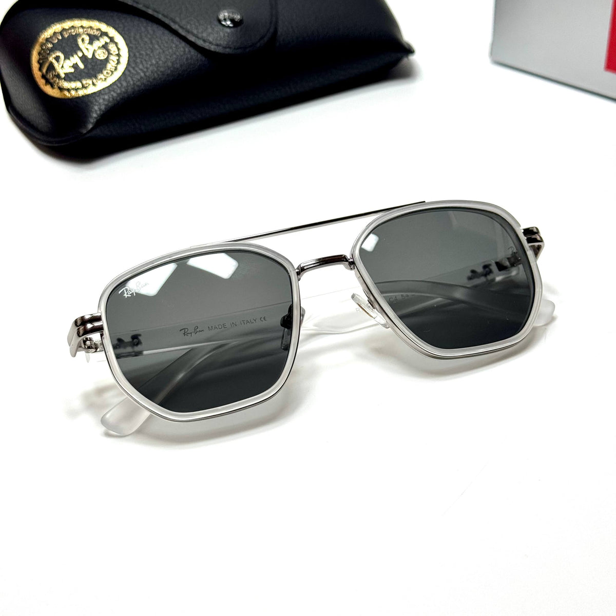 Ray-Ban RB6284 White unisex sunglasses Lebanon - clear white with silver metal detailing frame, grey lenses - ChronoVault - view 3