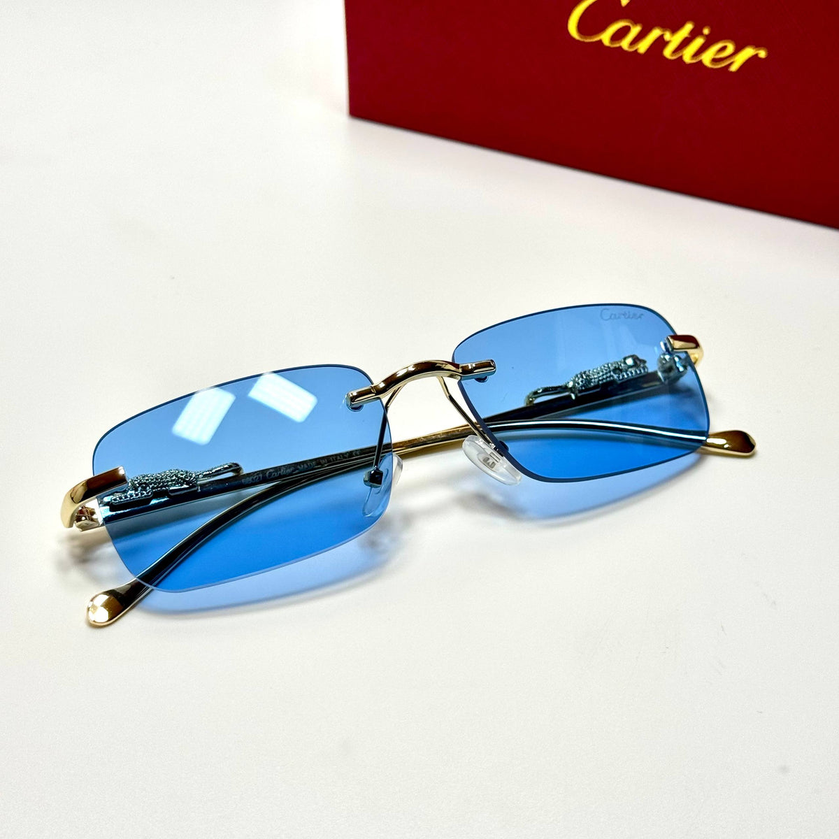 Cartier Panthère Rimless CT0439S Gold Blue unisex sunglasses Lebanon - ChronoVault - view 4