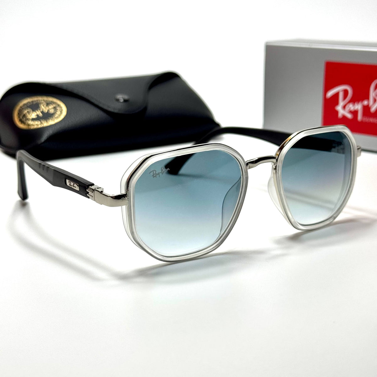 Ray-Ban RB3748 Silver Blue Gradient unisex sunglasses Lebanon - transparent crystal with silver-tone metal frame, blue gradient lenses - ChronoVault - view 5