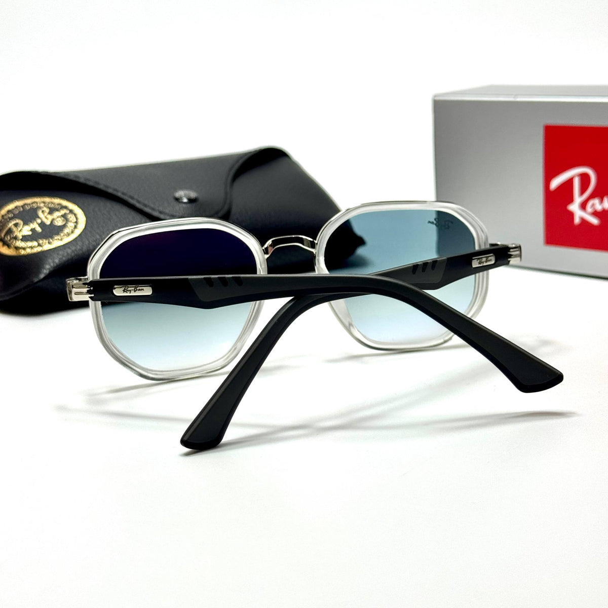 Ray-Ban RB3748 Silver Blue Gradient unisex sunglasses Lebanon - transparent crystal with silver-tone metal frame, blue gradient lenses - ChronoVault - view 3