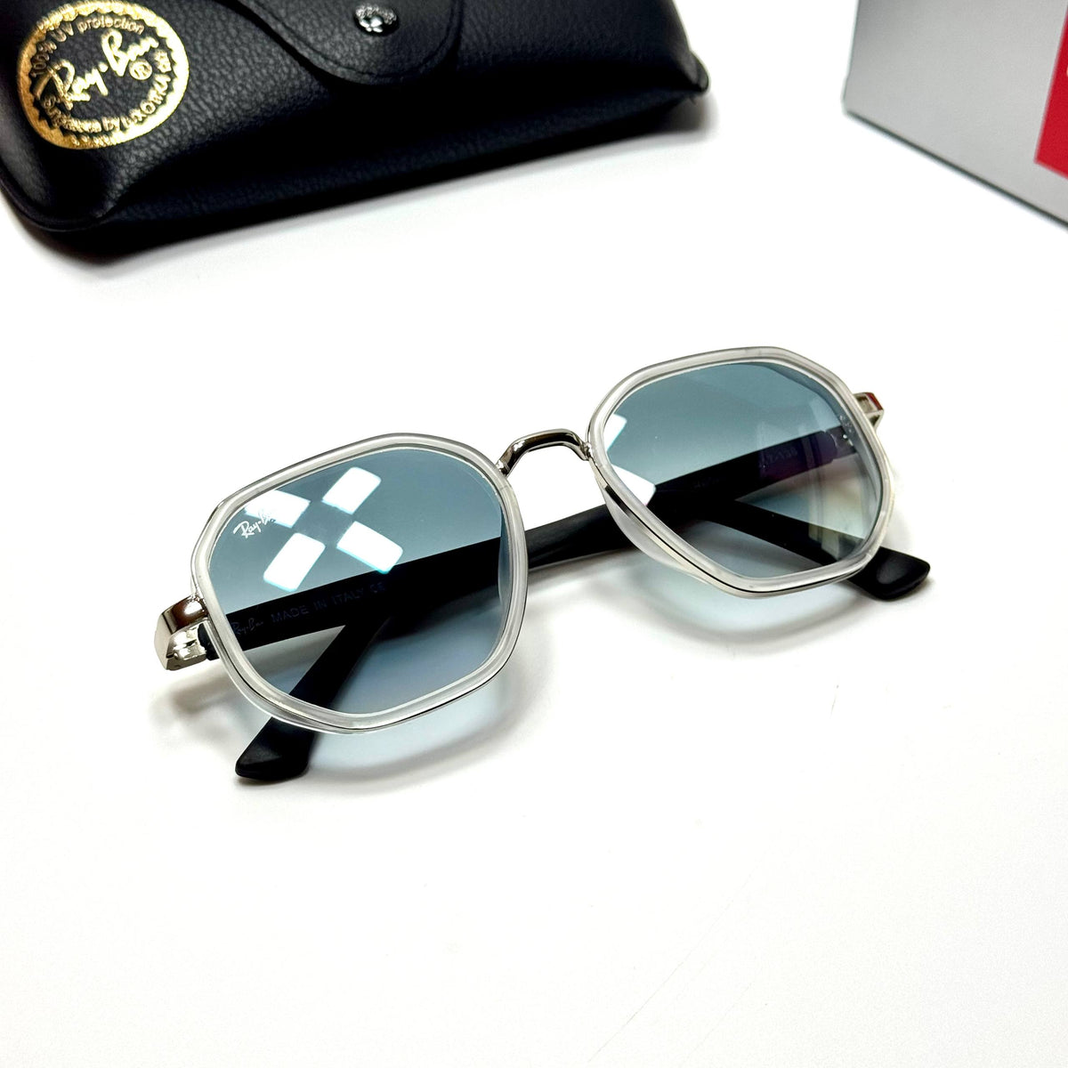 Ray-Ban RB3748 Silver Blue Gradient unisex sunglasses Lebanon - transparent crystal with silver-tone metal frame, blue gradient lenses - ChronoVault - view 4