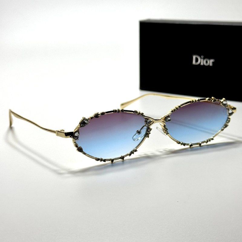 Dior Oval CD4012 Gold Blue women's sunglasses Lebanon - gold-tone metal frame, purple-to-blue gradient lenses - ChronoVault - view 5