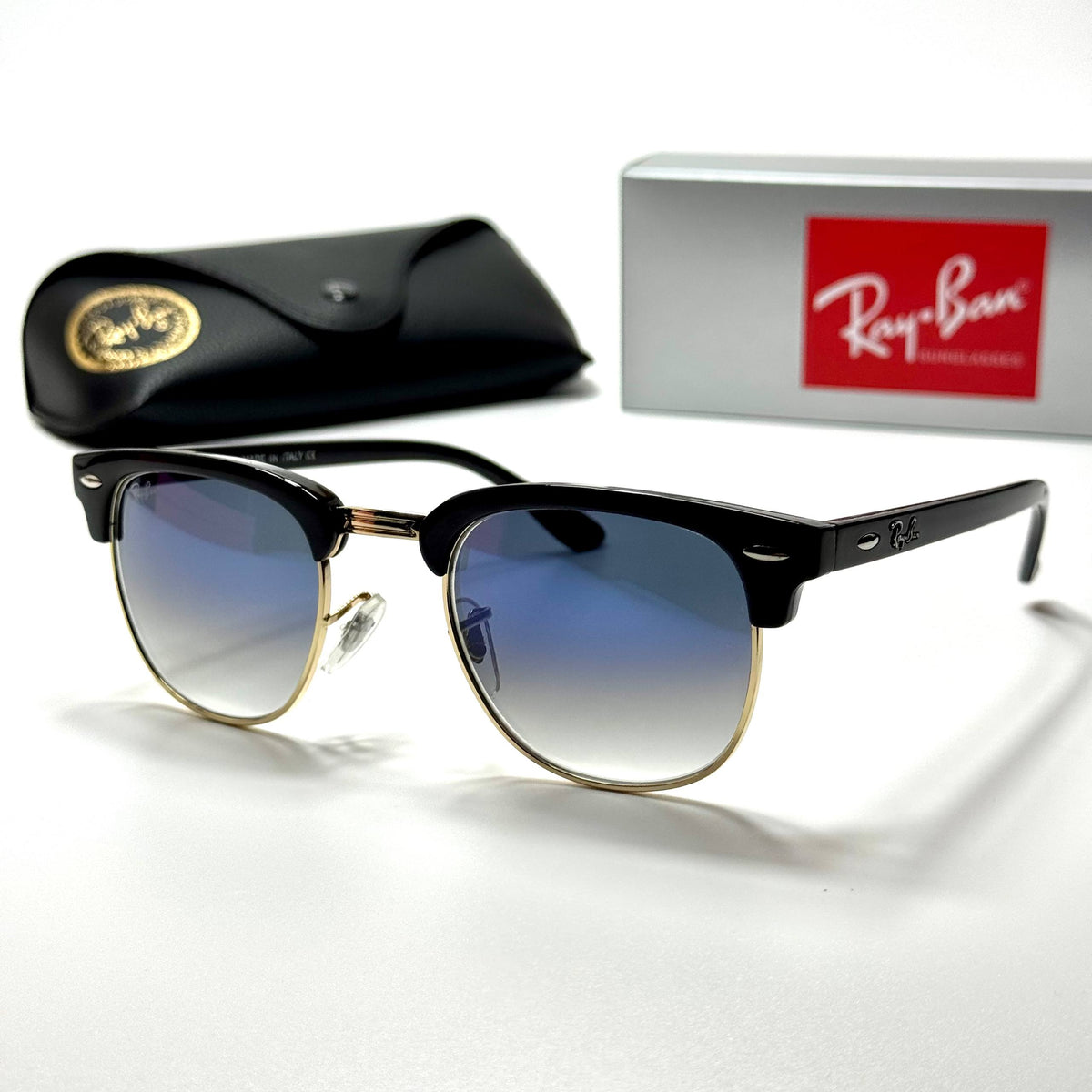 Ray-Ban Clubmaster RB3016 Blue Gradient unisex sunglasses Lebanon - black with gold metal detailing frame, blue gradient lenses - ChronoVault