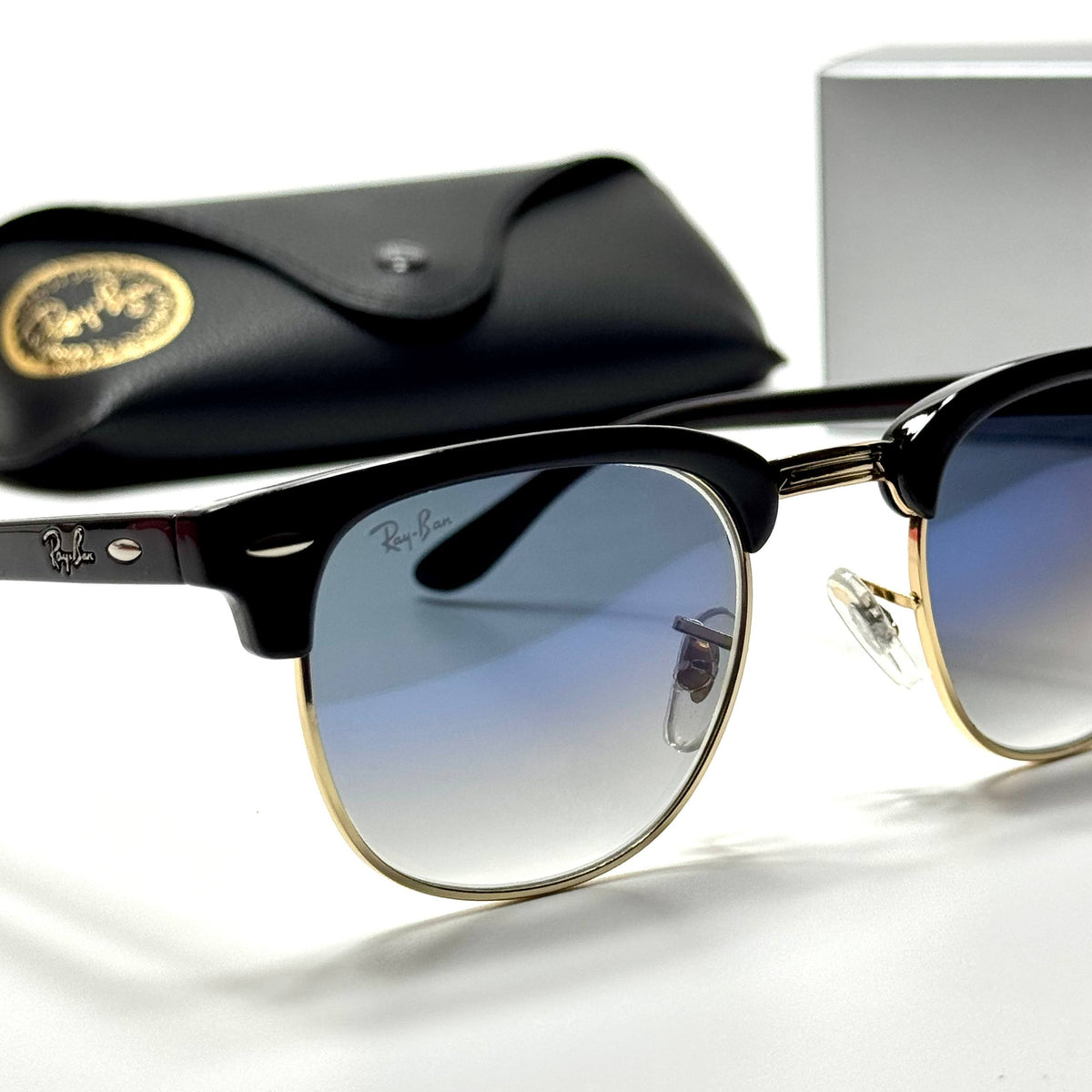 Ray-Ban Clubmaster RB3016 Blue Gradient unisex sunglasses Lebanon - black with gold metal detailing frame, blue gradient lenses - ChronoVault - view 2