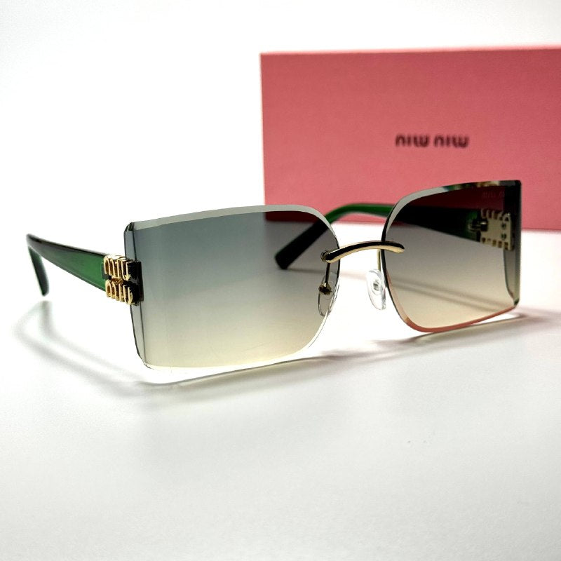 Miu Miu Rimless Rectangular MU09YS Green Gradient women's sunglasses Lebanon - green temples with gold miu miu detailing frame, green gradient lenses - ChronoVault - view 5