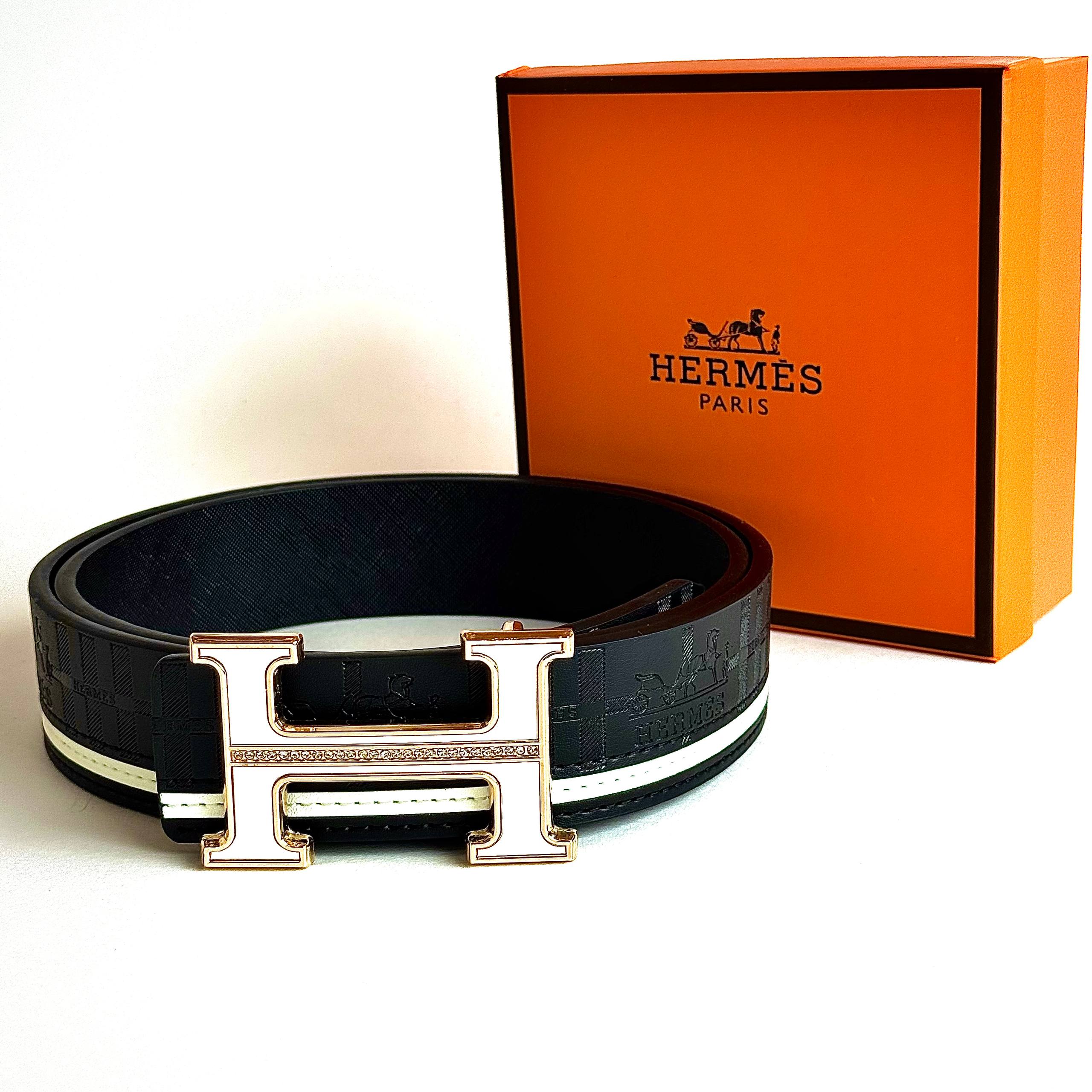 Hermès H Buckle Belt – Black / White / Gold Lebanon - ChronoVault