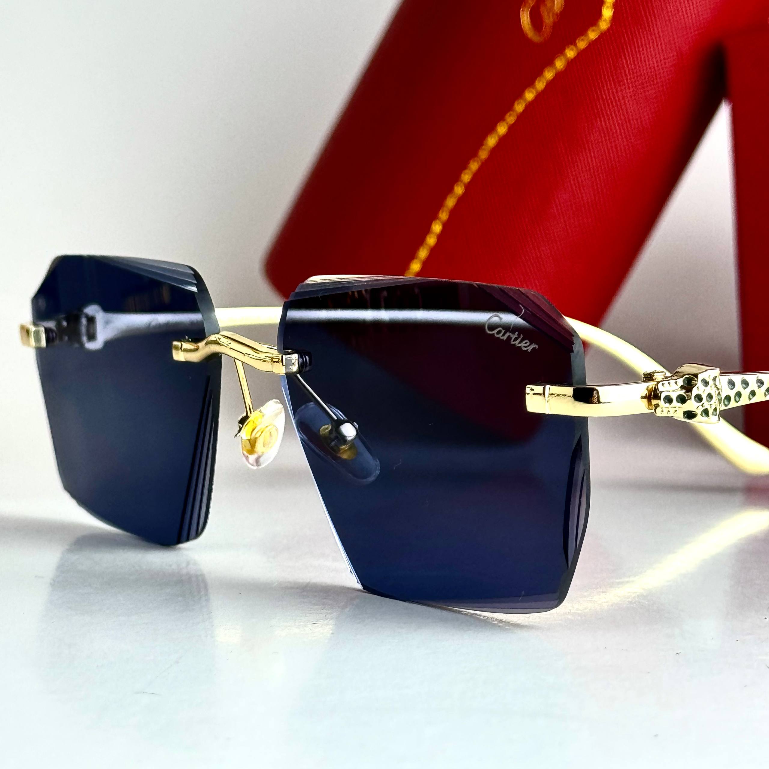 Cartier Rimless CT0531S Gold Blue Sunglasses Side View Lebanon - ChronoVault