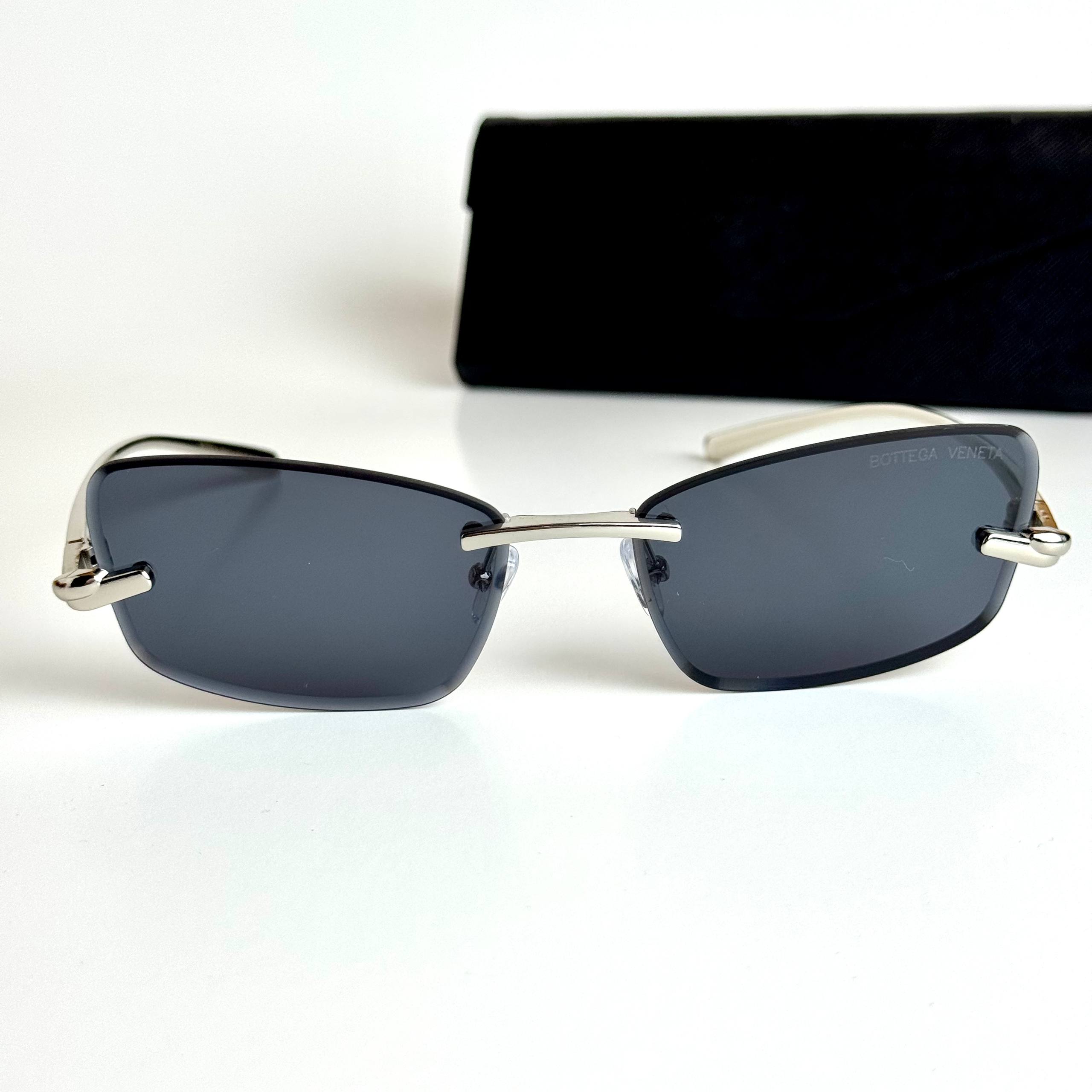 Bottega Veneta Rimless Silver Black Sunglasses Side View Lebanon - ChronoVault