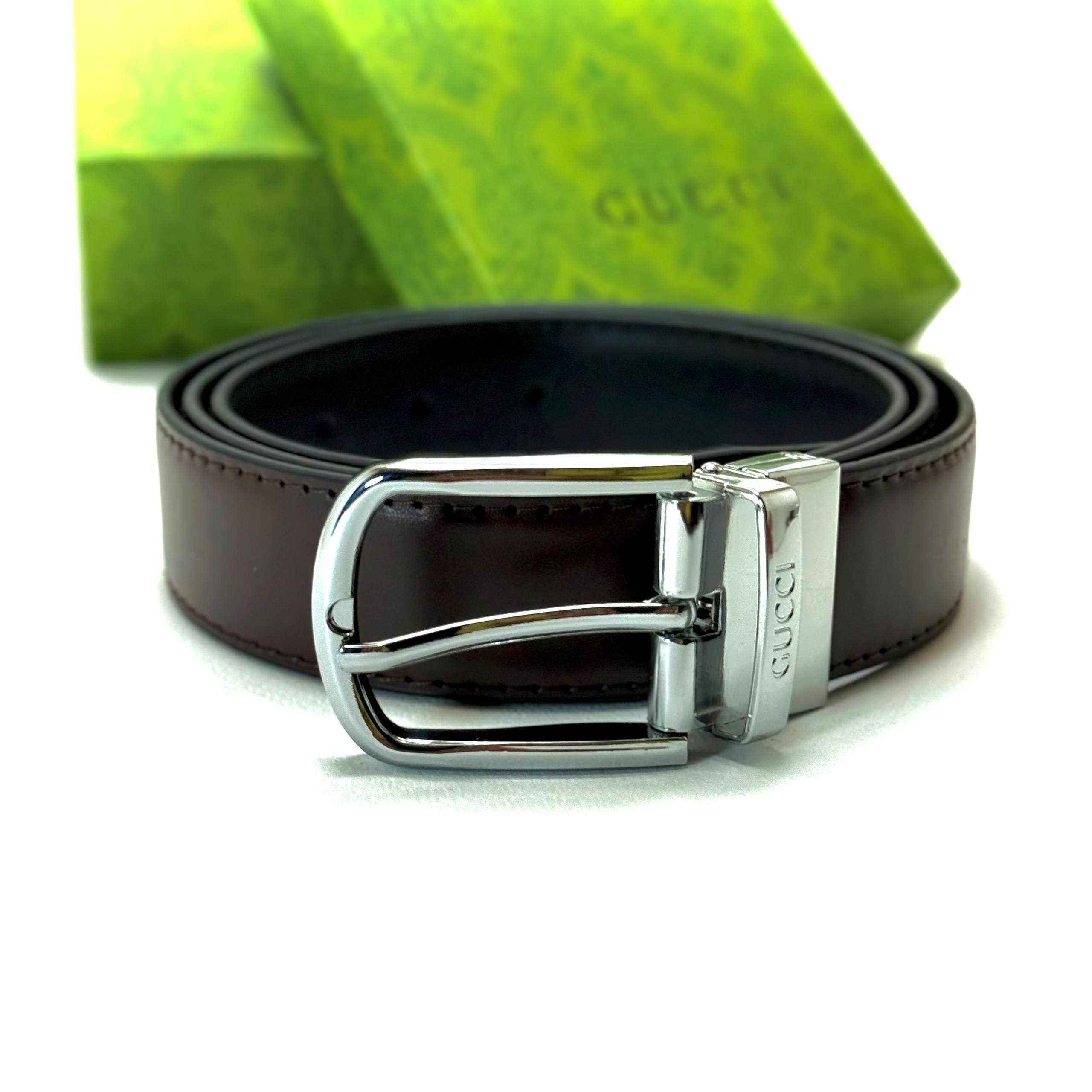 Gucci Buckle Belt — Silver Brown