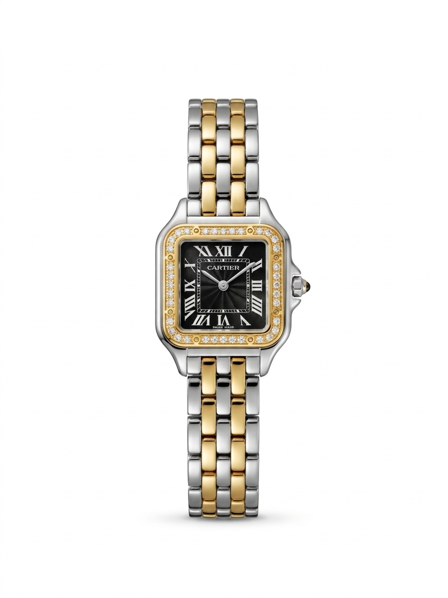 Panthère de Cartier – Gold & Steel with Diamond Bezel and Black Sunray Dial