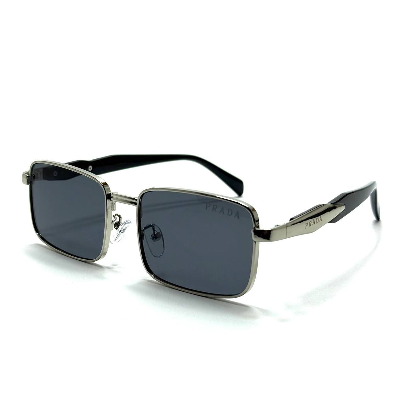 Prada Rectangular Sunglasses – Silver / Black / Dark Blue