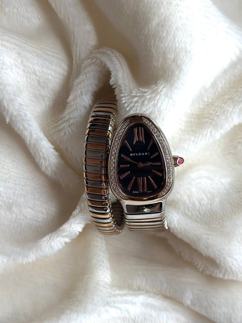 BVLGARI Serpenti Tubogas Watch – Silver & Rose Gold / Black Dial