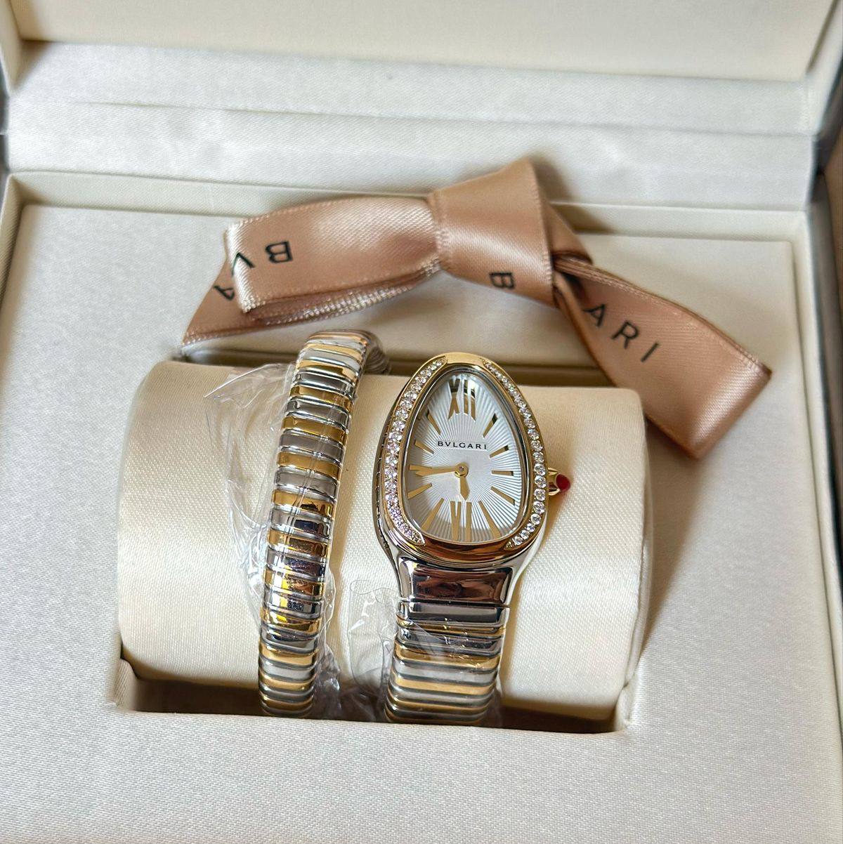 BVLGARI Serpenti Tubogas Watch – Silver & Gold / White Dial