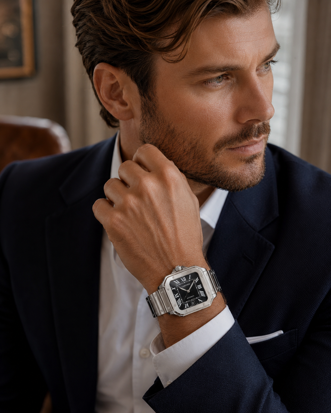 Cartier Santos 40mm Steel Black Dial Men Watch Lifestyle Lebanon - ChronoVault