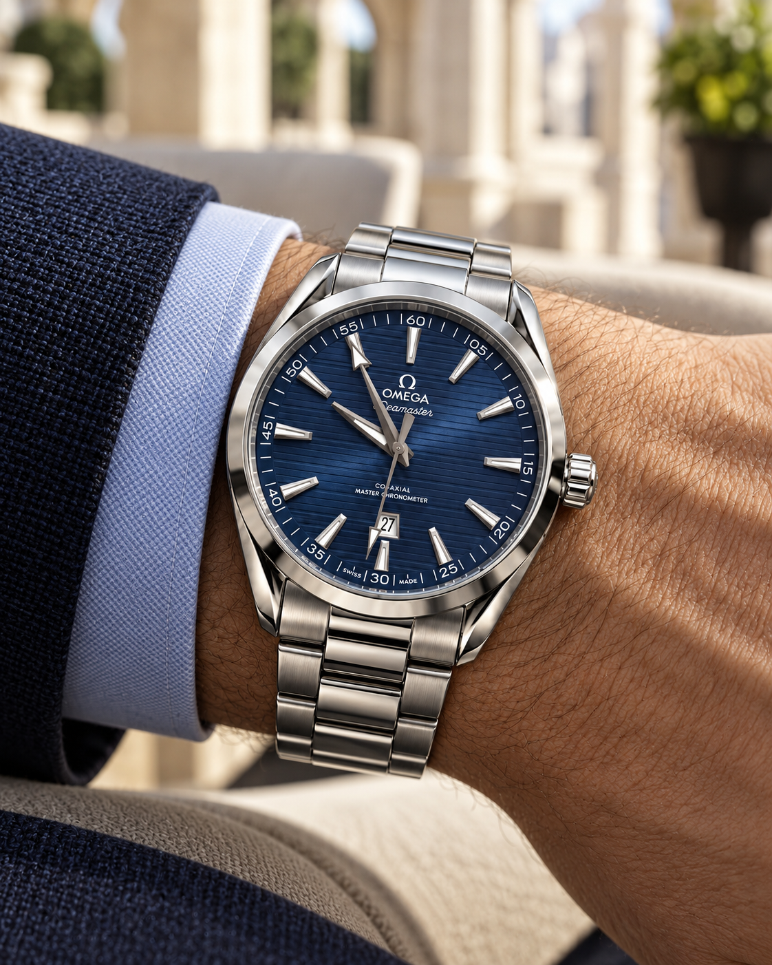 Omega Seamaster Aqua Terra men's watch on wrist view Lebanon - ChronoVault