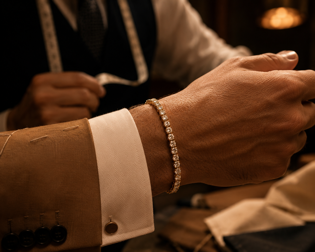 Premium Tennis Bracelet Gold-Tone Round-Cut Diamonds Side View Lebanon - ChronoVault