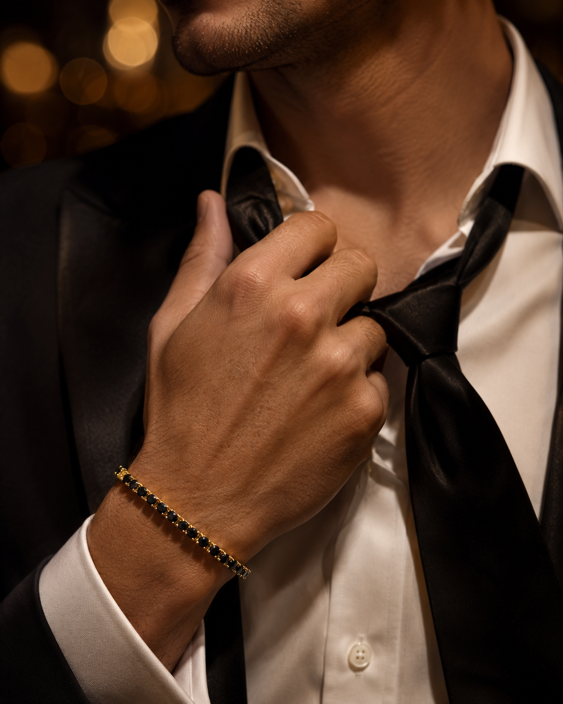Premium Tennis Bracelet Gold - Black Diamonds Detail Lebanon | ChronoVault