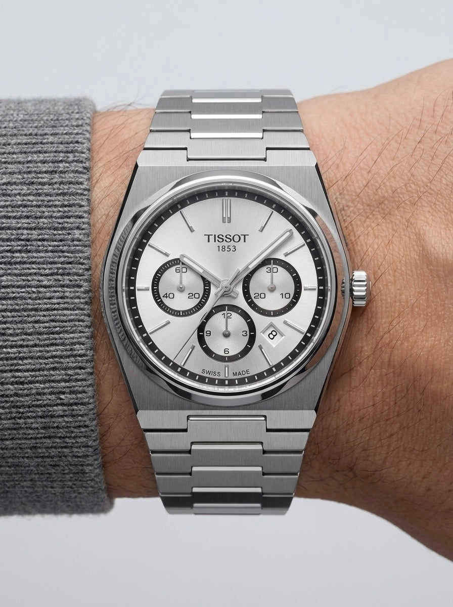 Tissot PRX Chronograph Rhodium Silver Dial Men's Watch Side View Lebanon - ChronoVault