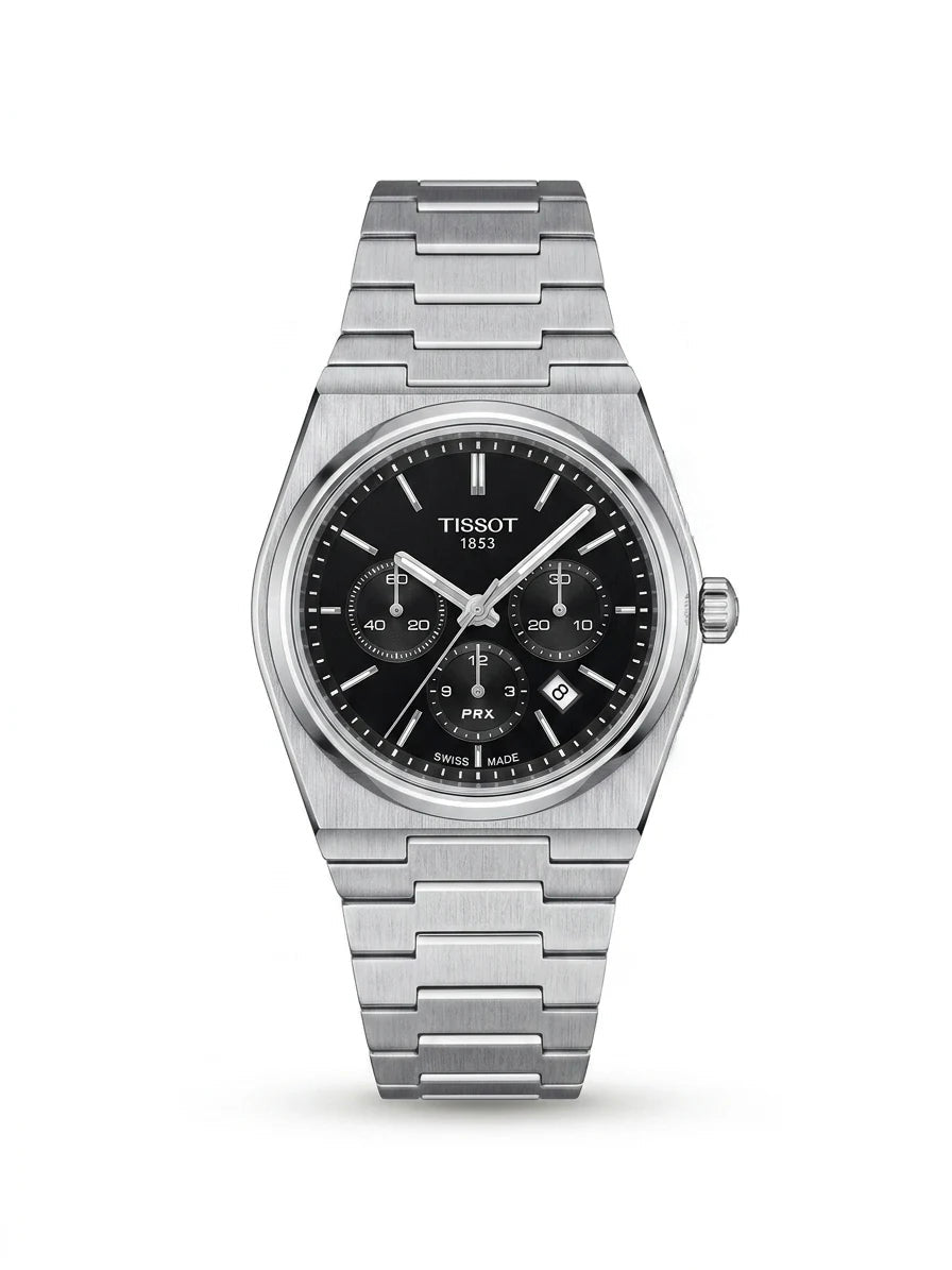 Tissot PRX Chronograph Black Dial Men's Watch Front View Lebanon - ChronoVault