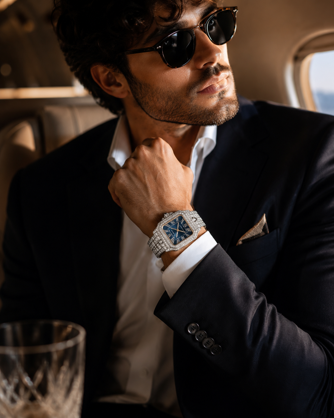 Cartier Santos de Cartier Iced Out Blue Dial Diamond Men's Watch