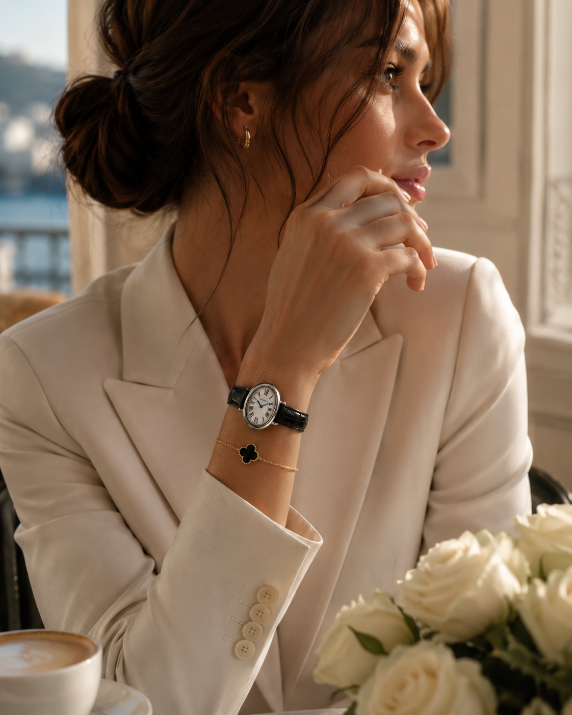 Cartier Baignoire Silver Black Leather Women's Watch 30mm