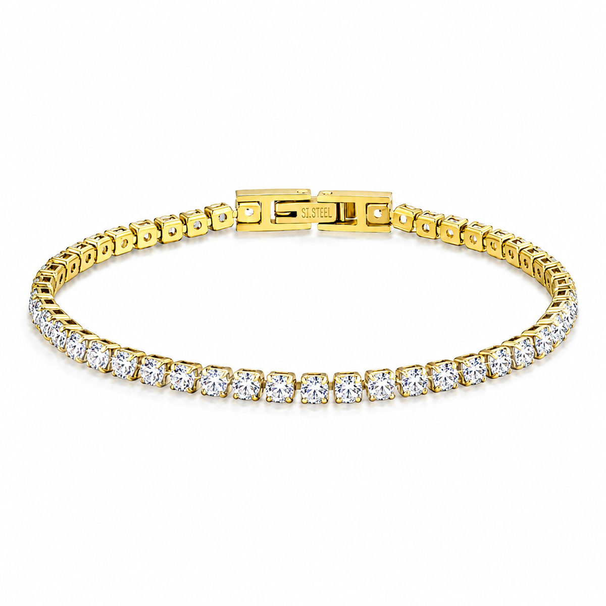 Premium Tennis Bracelet Gold-Tone Round-Cut Diamonds Front View Lebanon - ChronoVault