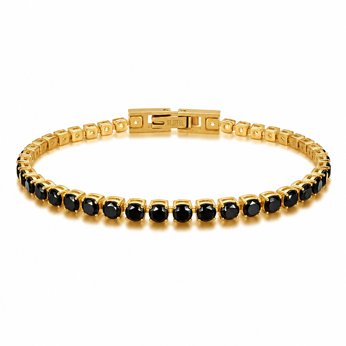 Premium Tennis Bracelet Gold-Tone Black Diamonds Front View Lebanon - ChronoVault