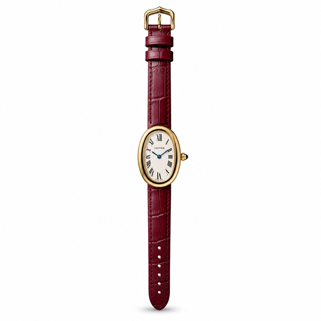 Cartier Baignoire Yellow Gold Burgundy Leather Women Watch Front View Lebanon - ChronoVault