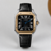 Cartier Santos de Cartier men's watch Lebanon - two-tone steel and gold square case, black Roman dial, black leather strap