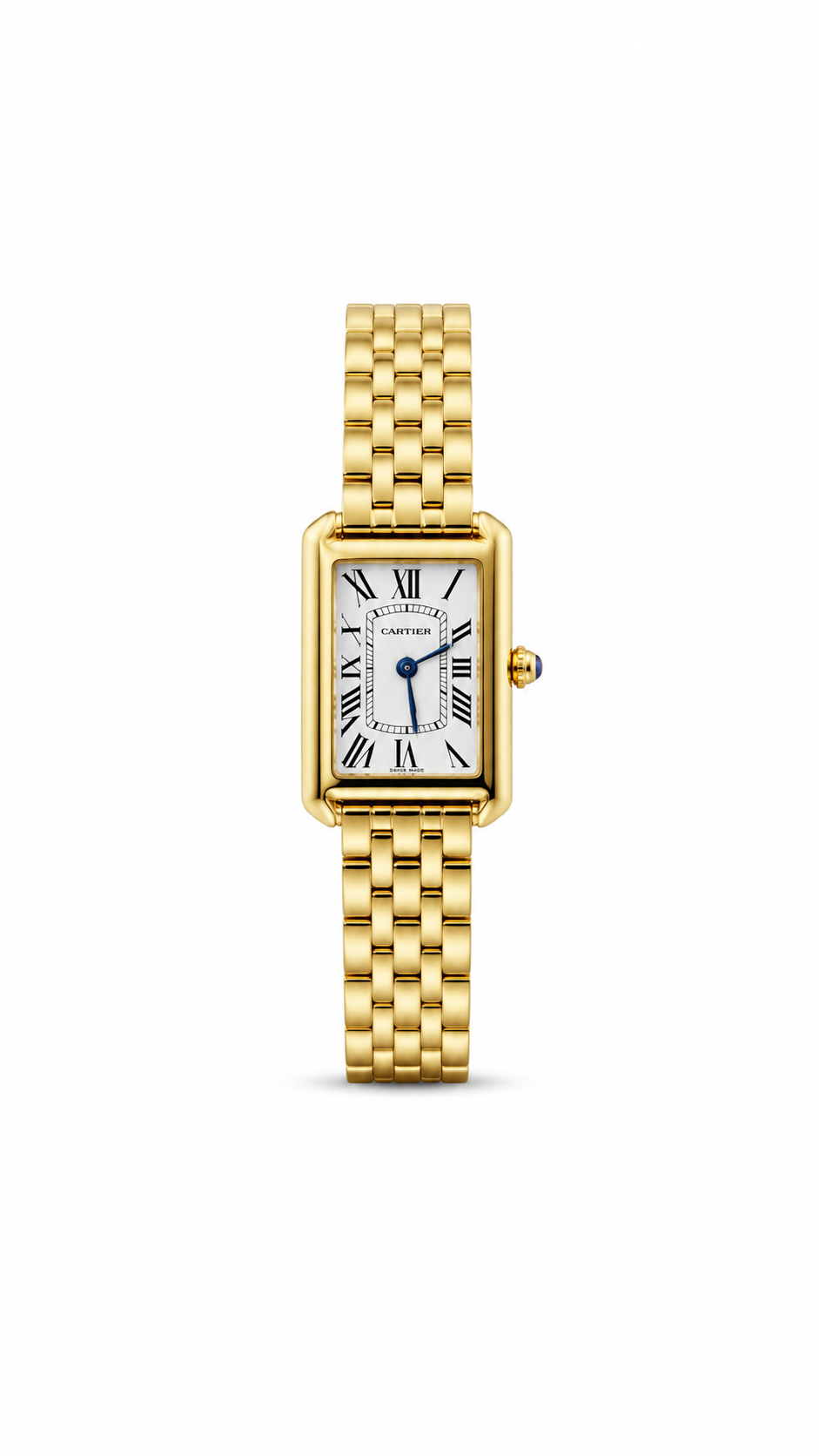 Cartier Tank Americaine Mini women's watch Lebanon - yellow gold link bracelet, Roman dial, blued hands