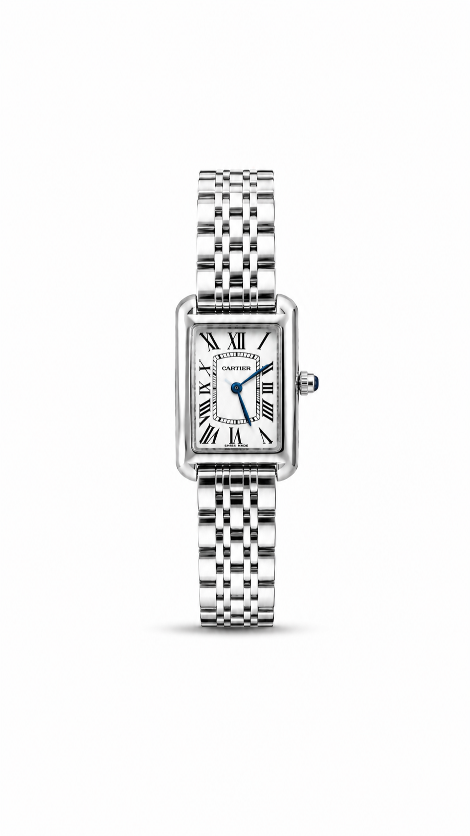 Cartier Tank Americaine Mini women's watch Lebanon - polished silver case, silver Roman dial, steel link bracelet