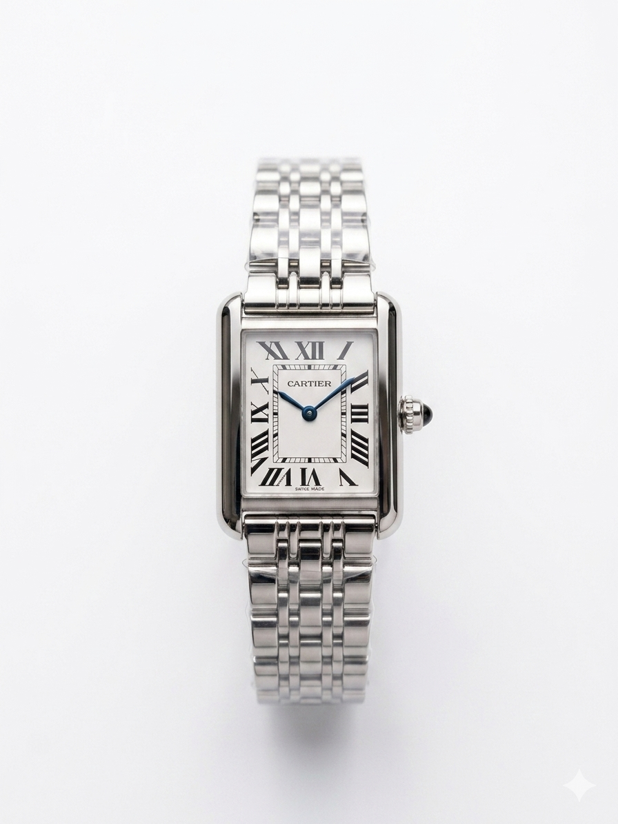 Cartier Tank Steel Silver White Dial Women Watch Front View Lebanon - ChronoVault