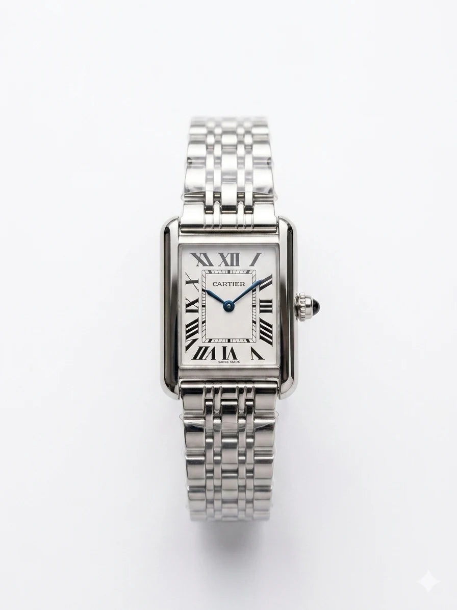 Cartier Tank Steel Silver White Dial Women Watch Front View Lebanon - ChronoVault