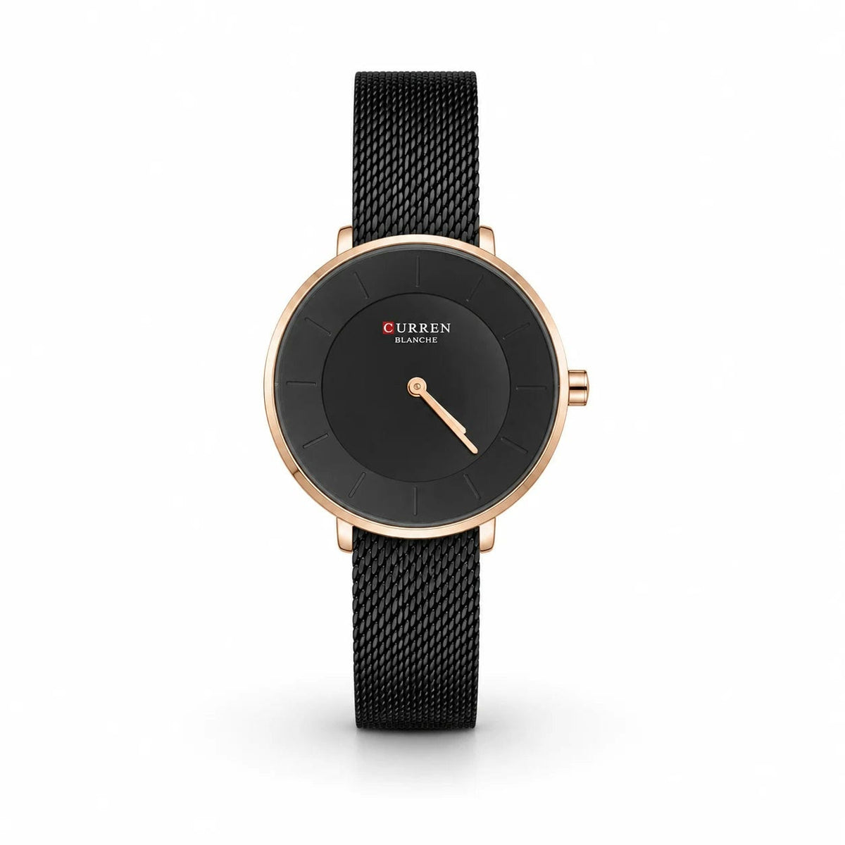 Curren Black Mesh Rose Gold Minimalist Women Watch Front View Lebanon - ChronoVault