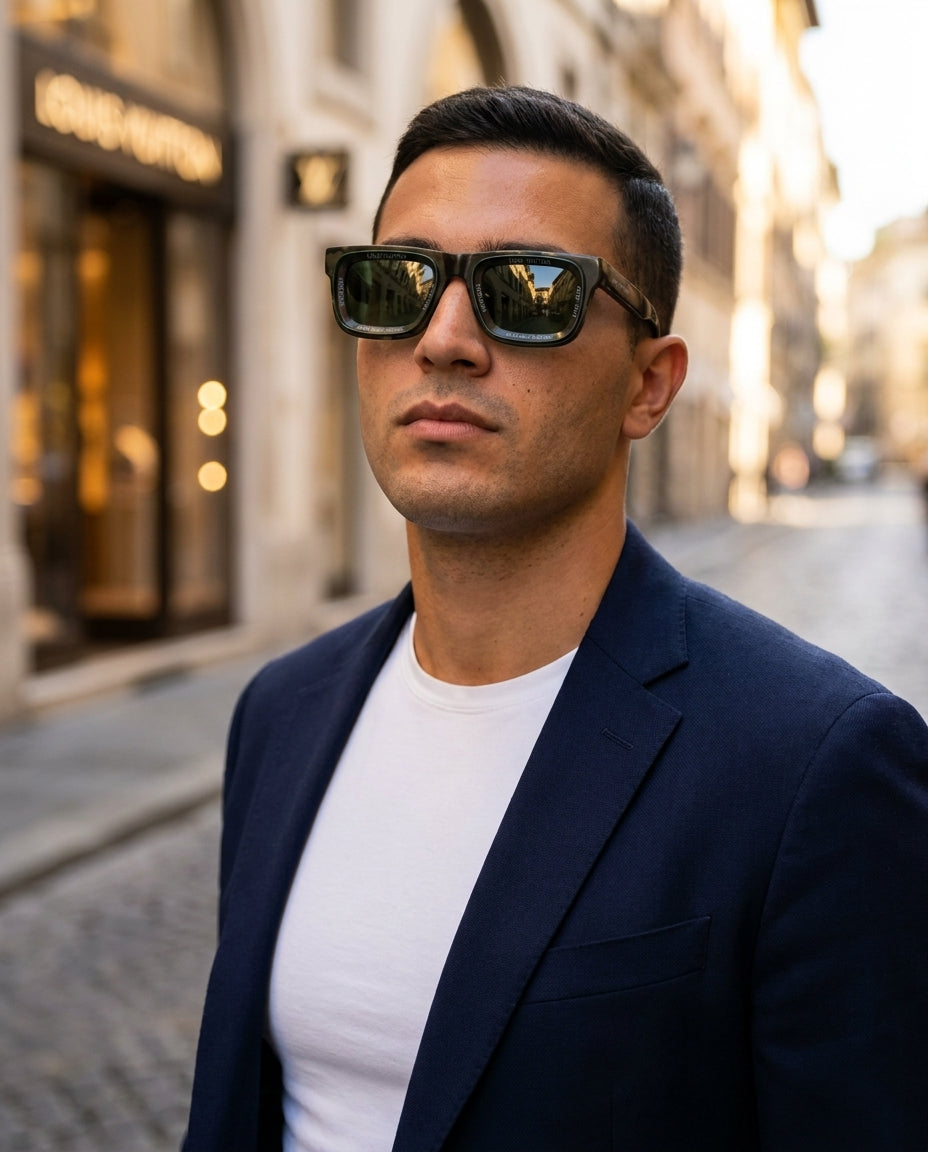 LV Tank – Camouflage sunglasses on male model – ChronoVault Lebanon