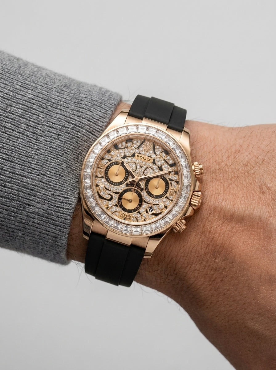 Rolex Cosmograph Daytona Eye of the Tiger Rose Gold Dial Men's Watch worn on model wrist Lebanon - ChronoVault