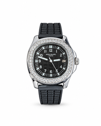 Patek Philippe Aquanaut Luce women's watch Lebanon - steel rounded-octagonal case, diamond bezel, black embossed dial with white Arabic numerals, black rubber strap