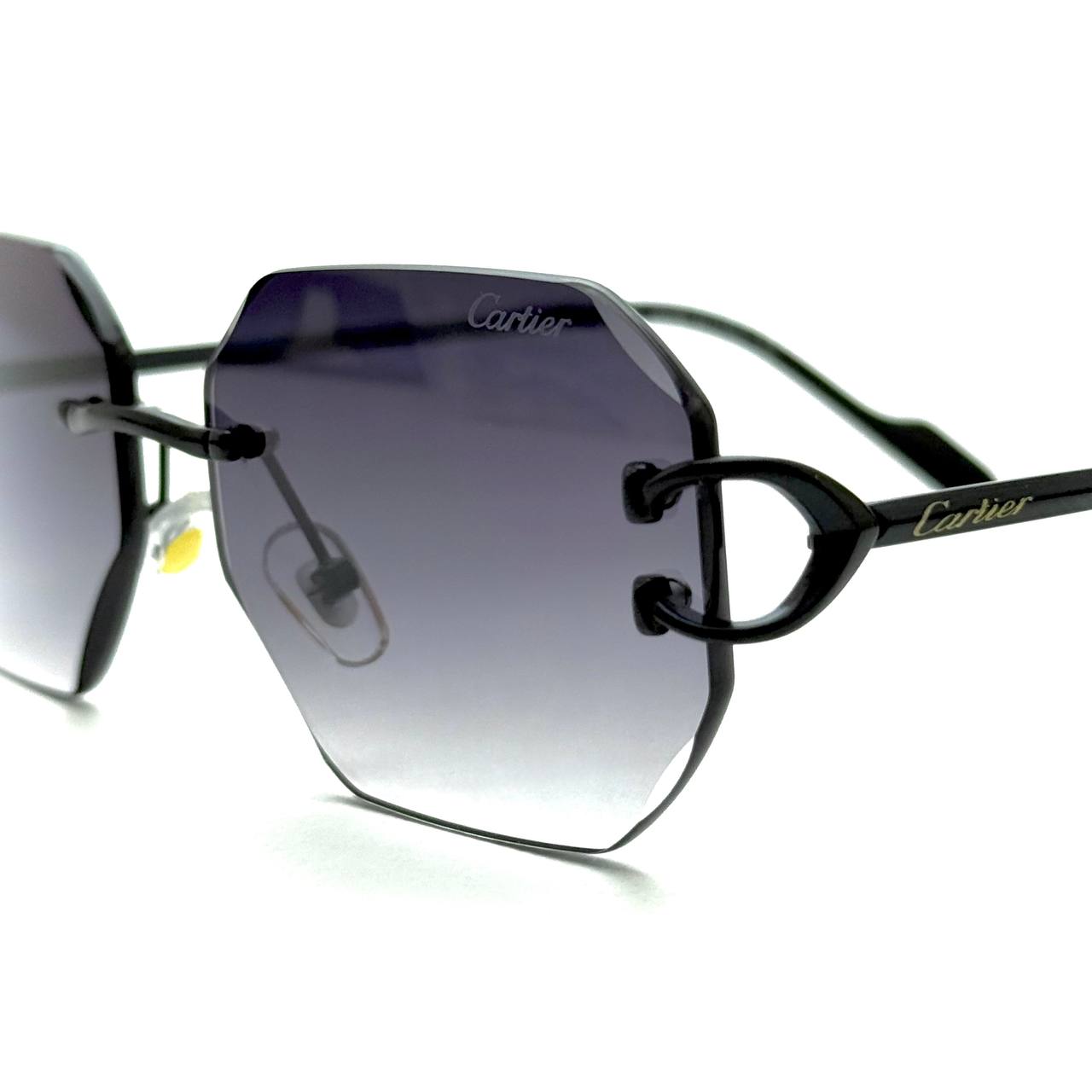 Cartier Octagonal Rimless Sunglasses – Black Frame / Gradient Grey Lenses