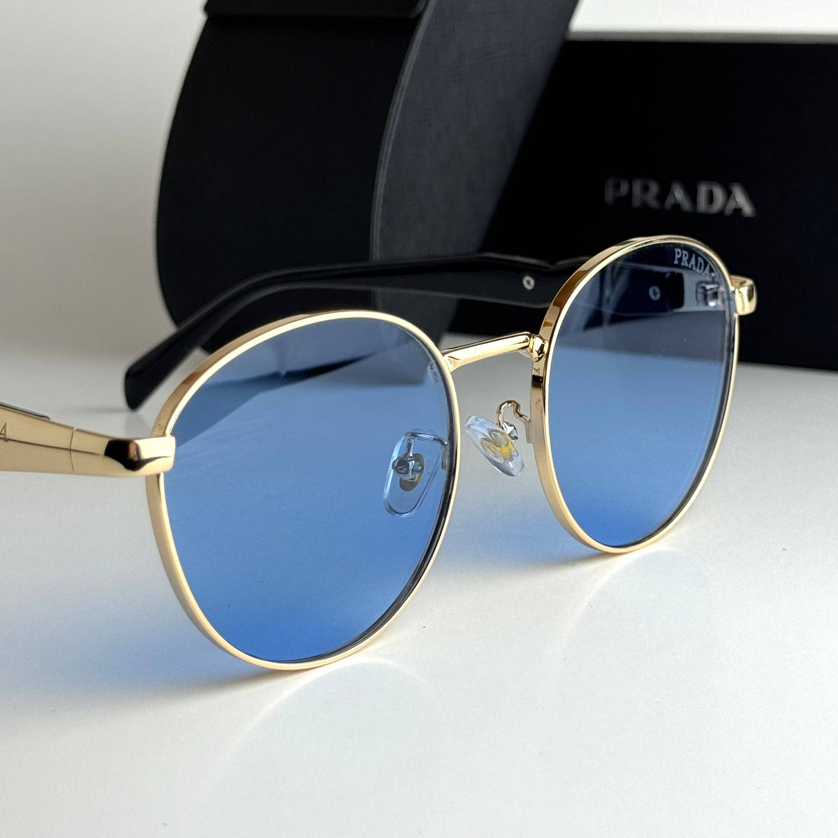 Prada Milano Round Gold Blue Sunglasses Front View Lebanon - ChronoVault - view 3