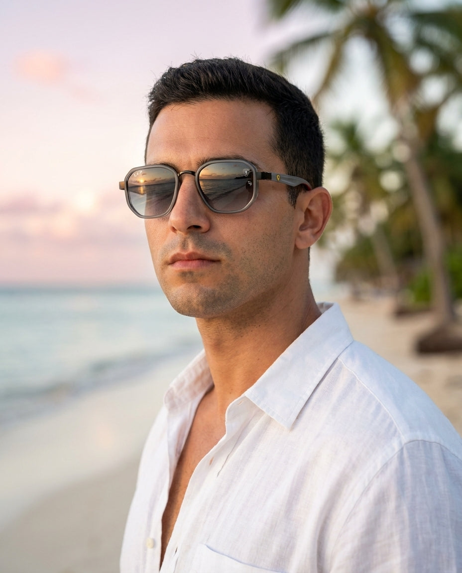 Ray-Ban Ferrari – Grey Gradient sunglasses worn by male model – ChronoVault Lebanon