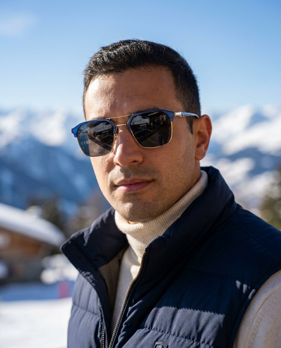 Ray-Ban Ferrari RB4395M – Blue sunglasses worn by male model – ChronoVault Lebanon