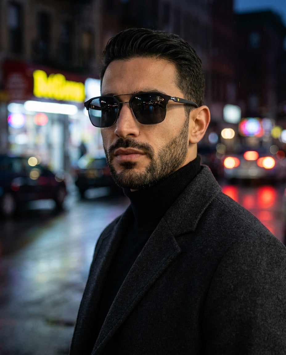 Ray-Ban Scuderia Ferrari RB3675M – Black/Dark Grey sunglasses worn by male model – ChronoVault Lebanon