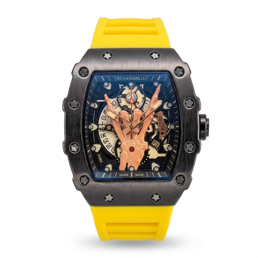 Richard Mille RM66 Horns Skeleton Black Titanium Yellow Strap Men Watch Front View Lebanon - ChronoVault