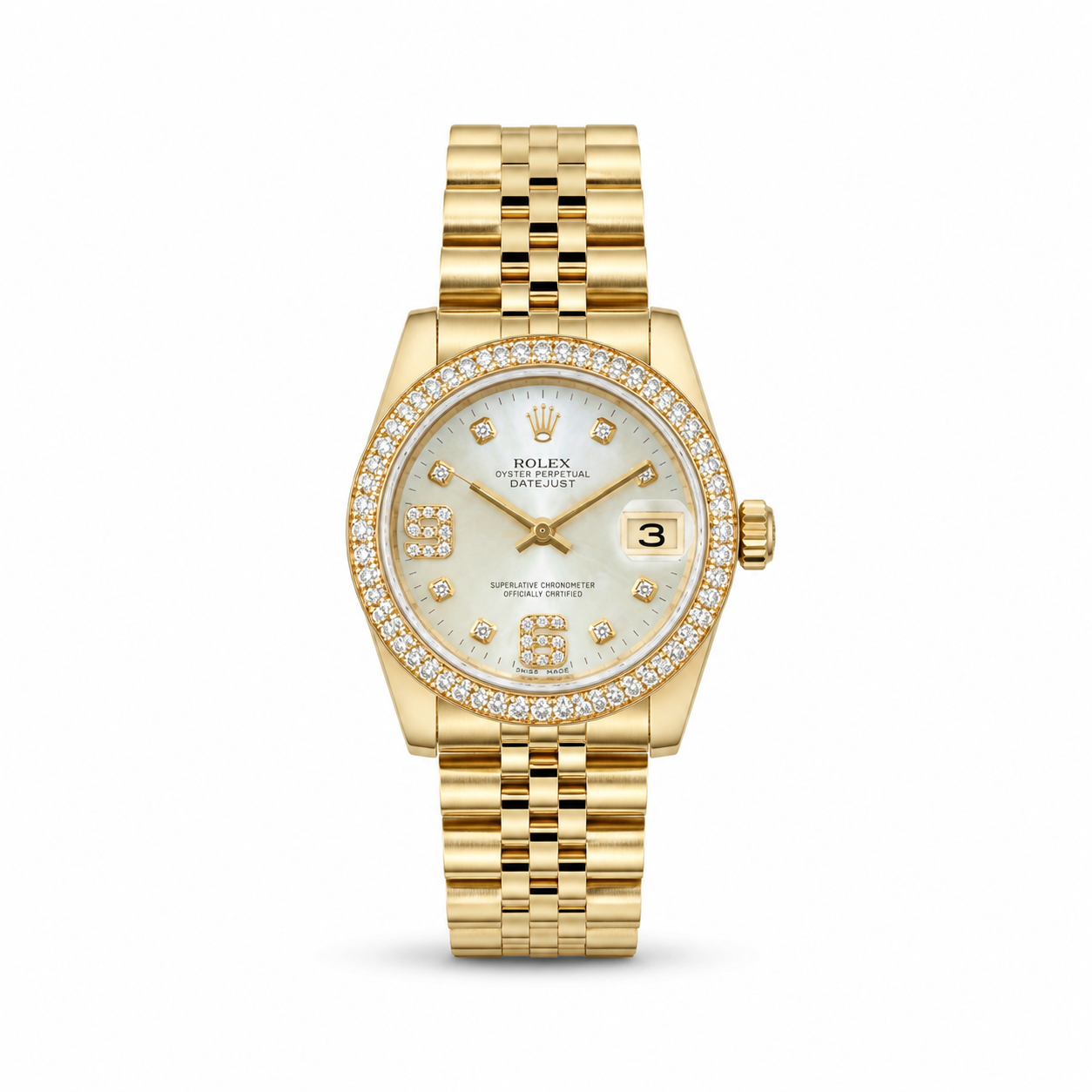 Rolex Datejust 34mm women's watch Lebanon - yellow gold jubilee bracelet, mother-of-pearl diamond dial, diamond bezel