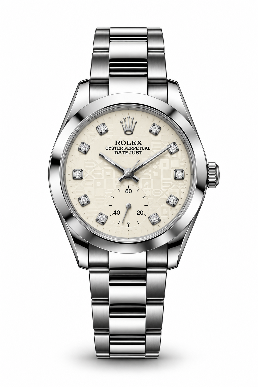 Rolex Datejust 34mm women's watch Lebanon - stainless steel case with smooth bezel, cream logo-motif dial with diamond markers, steel Oyster bracelet