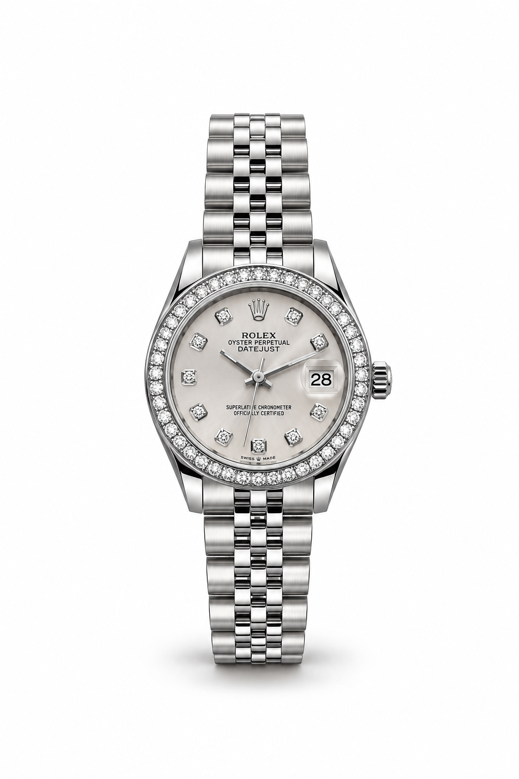 Rolex Datejust 34mm women's watch Lebanon - stainless steel case with diamond bezel, silver dial with diamond markers, date with cyclops lens, five-link Jubilee bracelet